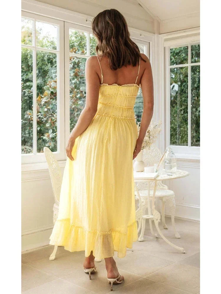 Foridol Spaghetti Strap White Sundress Flounced Edge Women's Dress Summer Beach Style Maxi Dress Bowknot Boho Vestidos 2025