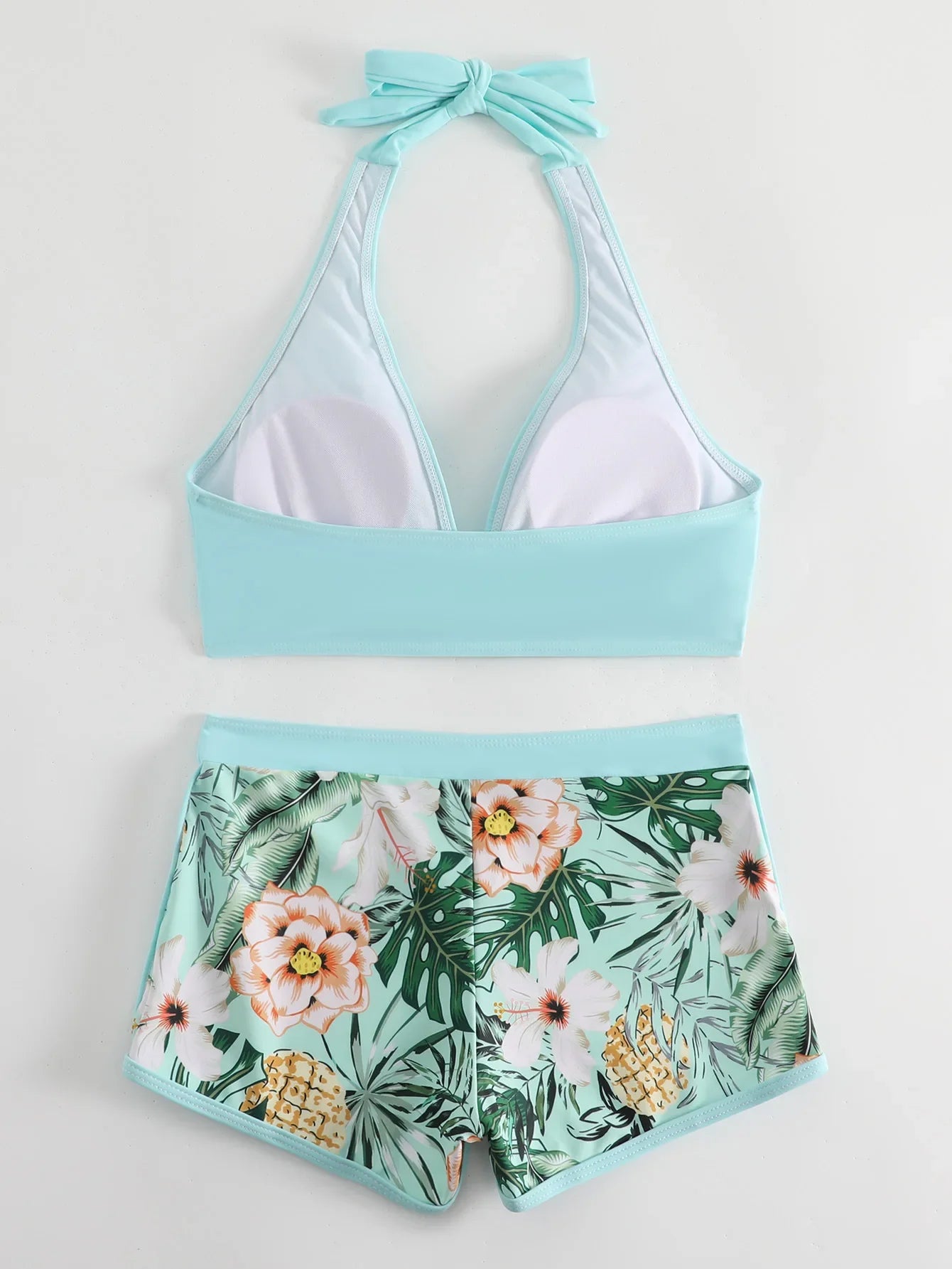 2026 Summer Women's Print Patchwork Swimsuit Sexy Deep V Neck Back Lace-up Swimwear High Waist Shorts Tankini Bathing Suit Beach
