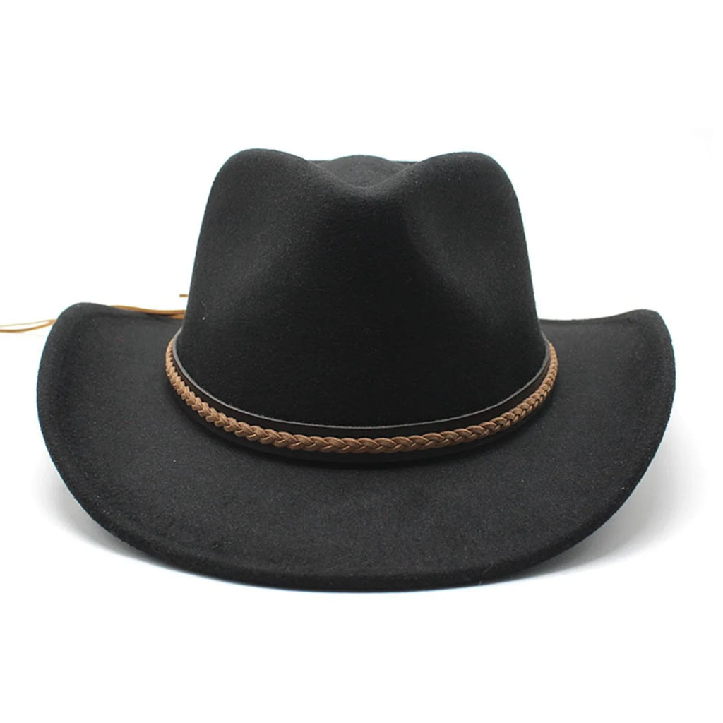 Women Men Retro Felt Jazz Hats Classic Cowboy Hats Wide Brim Cowgirl Sun Hats with Decorative Band