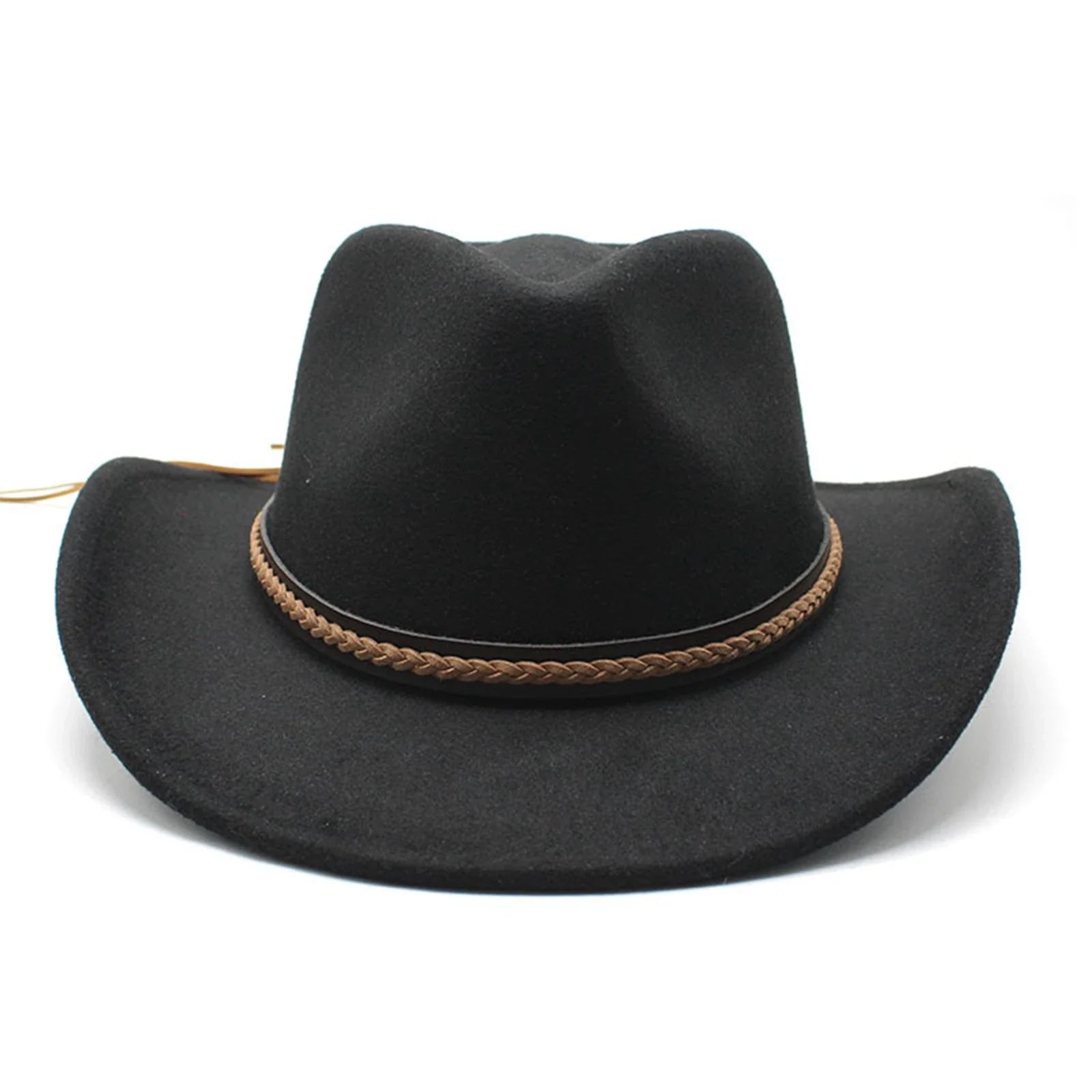Women Men Retro Felt Jazz Hats Classic Cowboy Hats Wide Brim Cowgirl Sun Hats with Decorative Band