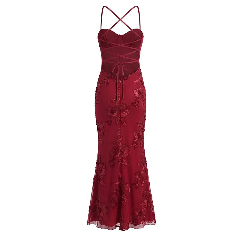 Sexy Backless Cross-cutout Strap Dress For Women Heavy-duty Fishbone Steel Support Slim-fit Jacquard Gown Fishtail Long CAUP