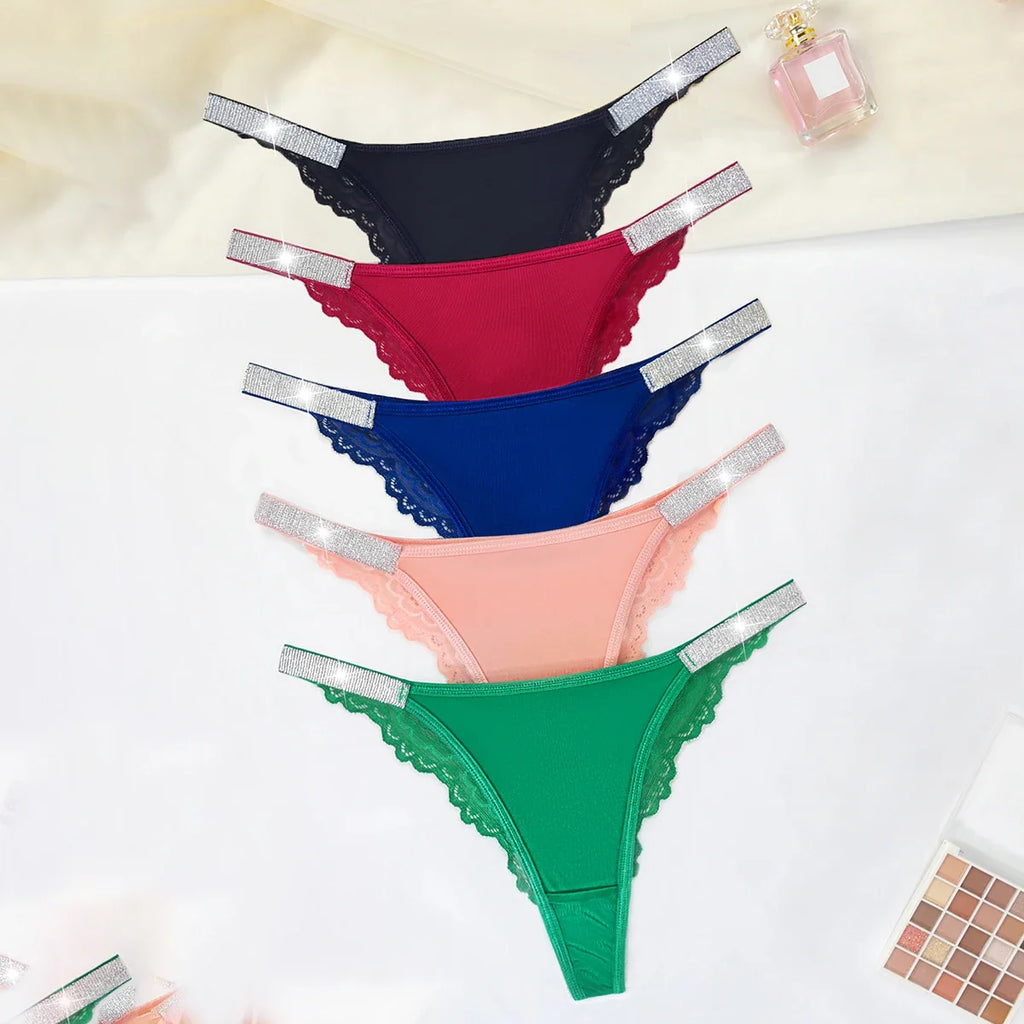 5pcs/Set Sexy Embroidery Two Shiny Belts Women Briefs Solid Low Waist Comfortable Female Panties Elegant Intimates Lingerie