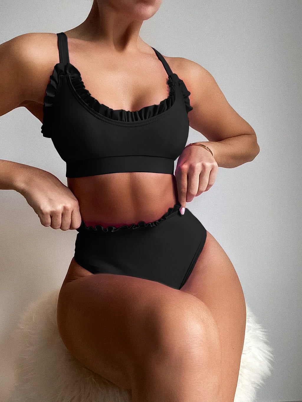 Bikini 2026 Sexy Swimwear Swimsuit Women Solid Ruffled High Waist Bikinis Set Bathing Suit Bikini Taille Haute Biquinis Feminino