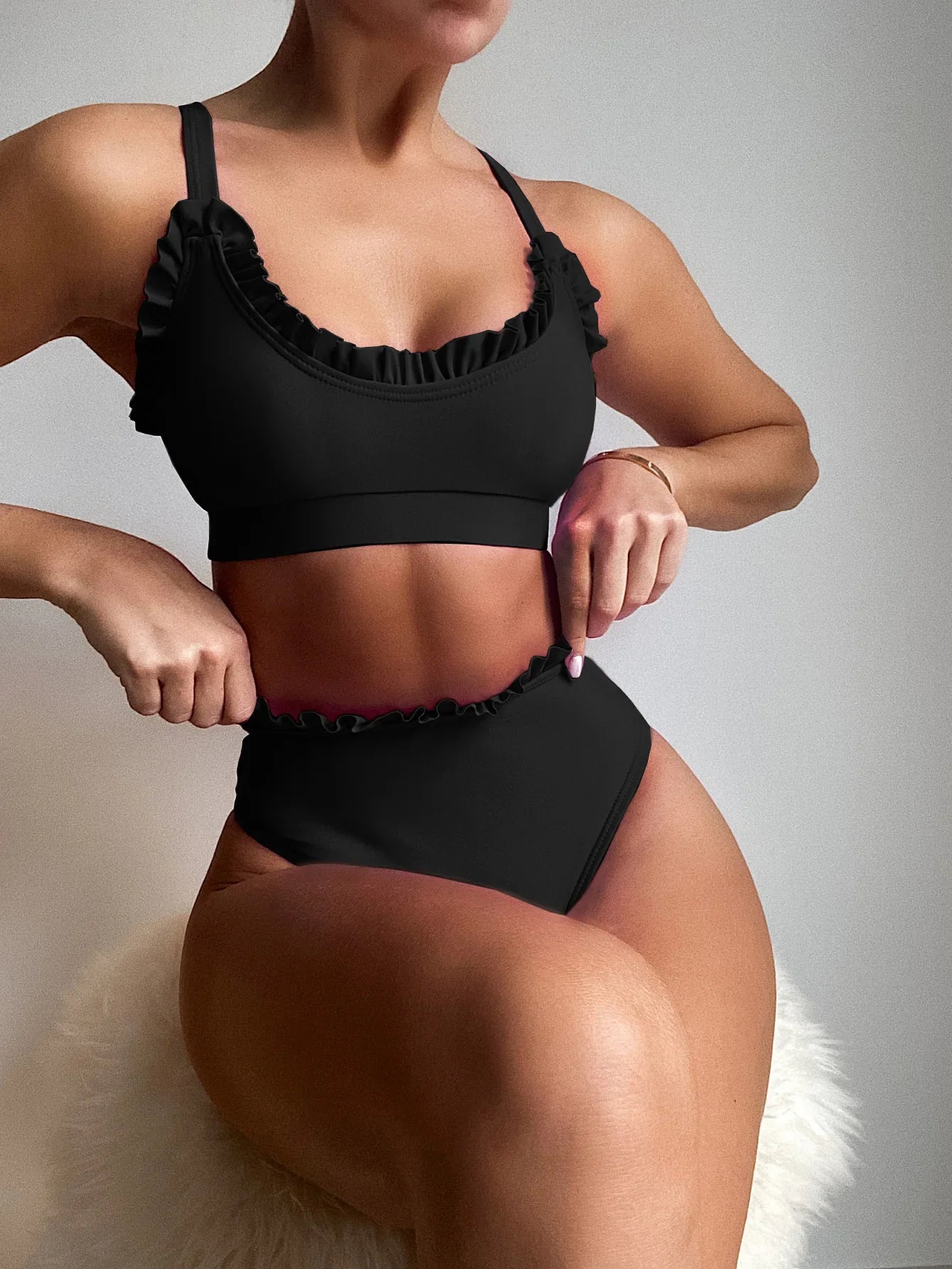 Bikini 2026 Sexy Swimwear Swimsuit Women Solid Ruffled High Waist Bikinis Set Bathing Suit Bikini Taille Haute Biquinis Feminino