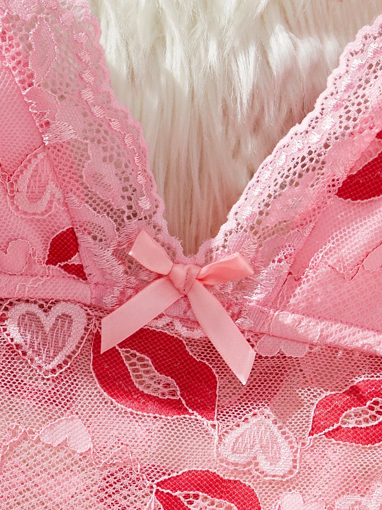 Lips Prints Pink Lace Sexy Lingerie Women See Through Babydoll Dress Slim Soft V Neck Side Opening Sleepwear Festival Gift