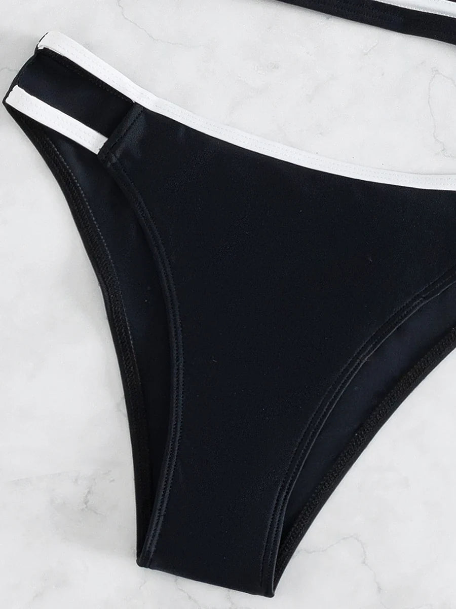 Splicing One Shoulder Bikini Women Swimwear Female Bandeau Swimsuit Two-pieces Bikini Set High Cut Bathing Suit Swim Beach Wear