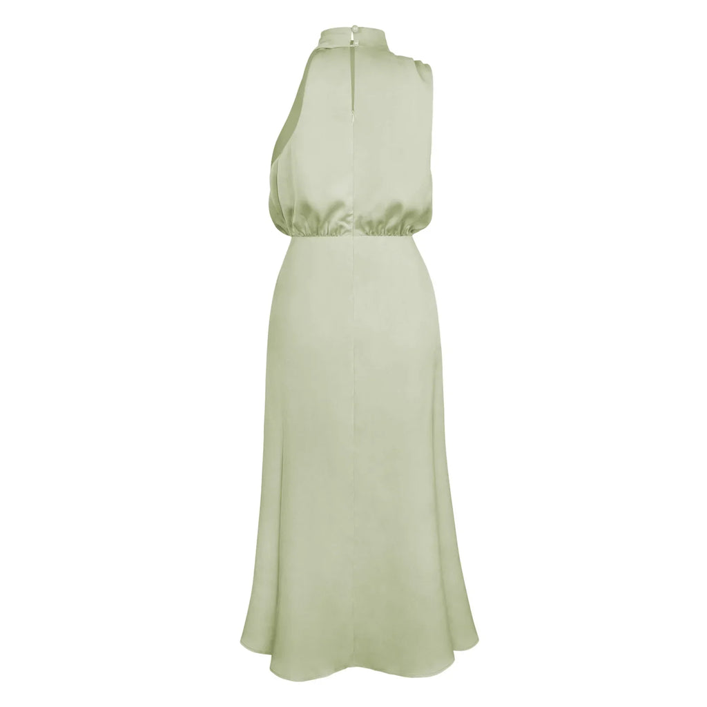 Foridol One Shoulder Turtleneck Tank Satin Women Party Dress Robe Zip Sleeveless Elegant Vintage Folds Women Clothing 2025