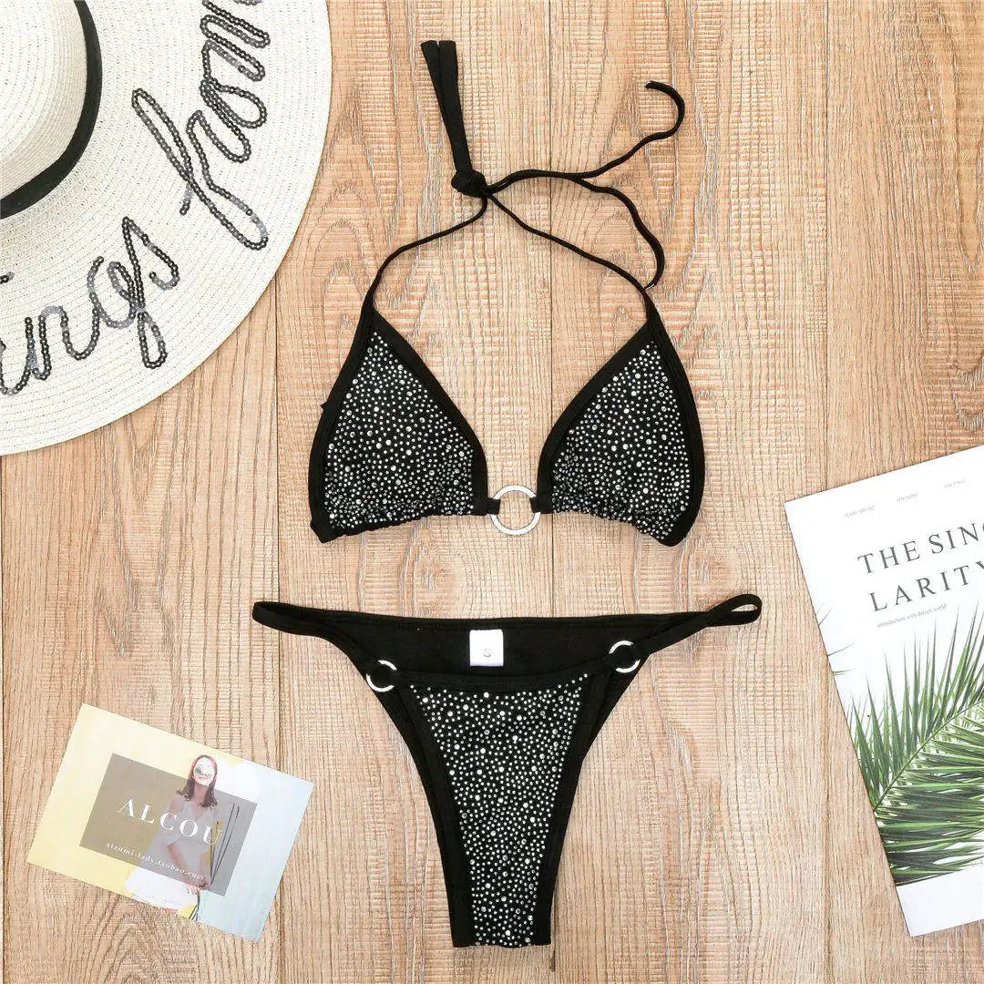 Sexy Bling Rhinestone Mini Bikini Female Swimsuit Women Swimwear Two-Pieces Bikini Set Bather Bathing Suit Swim Lady V2064