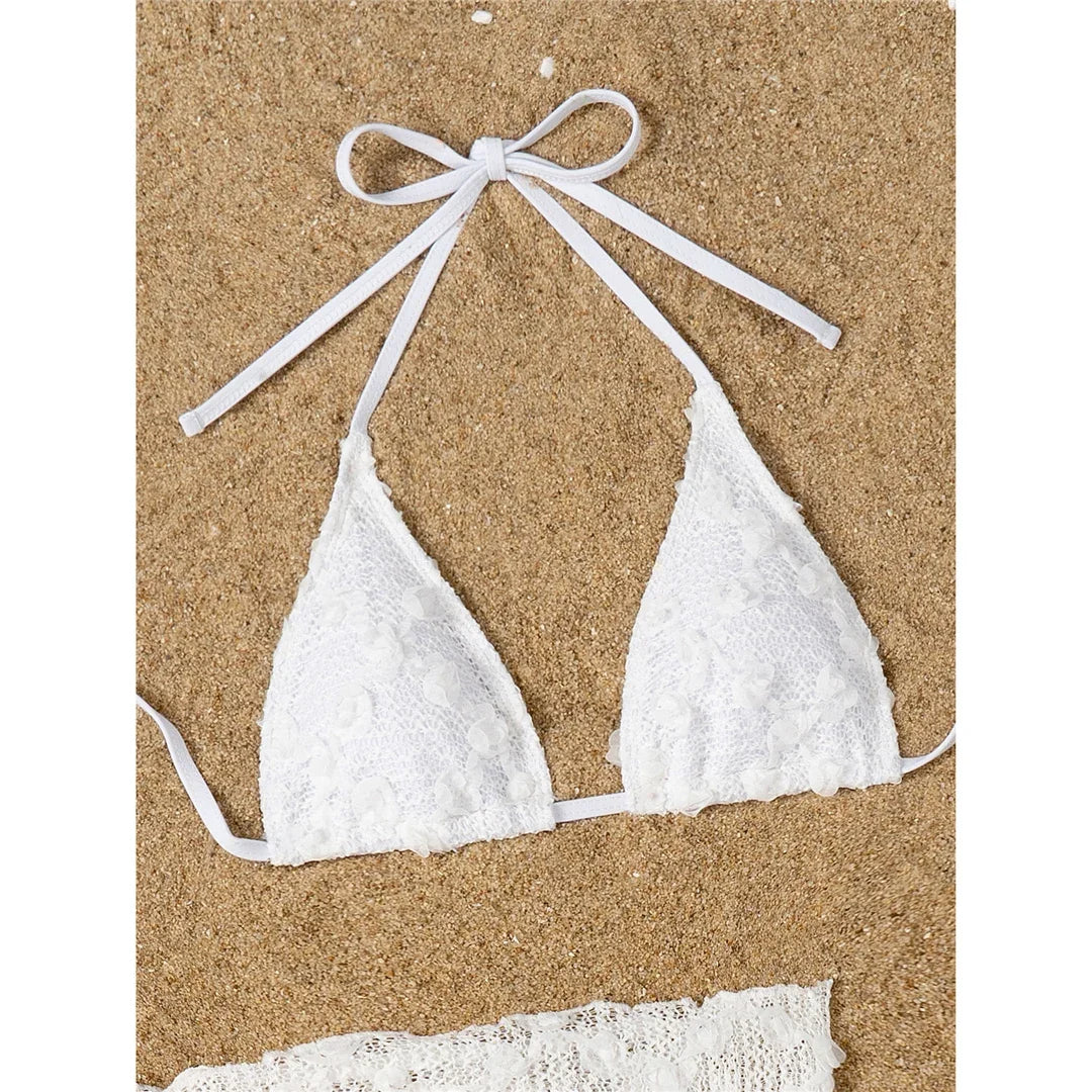 2 Colors Sexy With Sarong Halter Bikini Female Swimsuit Women Swimwear Three-Pieces Bikini Set Bather Bathing Suit Swim V6669B