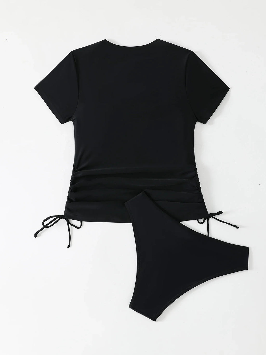 Short Sleeves Two Pieces Swimsuit Women Tankini 2026 Black Zipper Swimwear Female Beach Wear Bathers Bathing Swimming Swim Suit