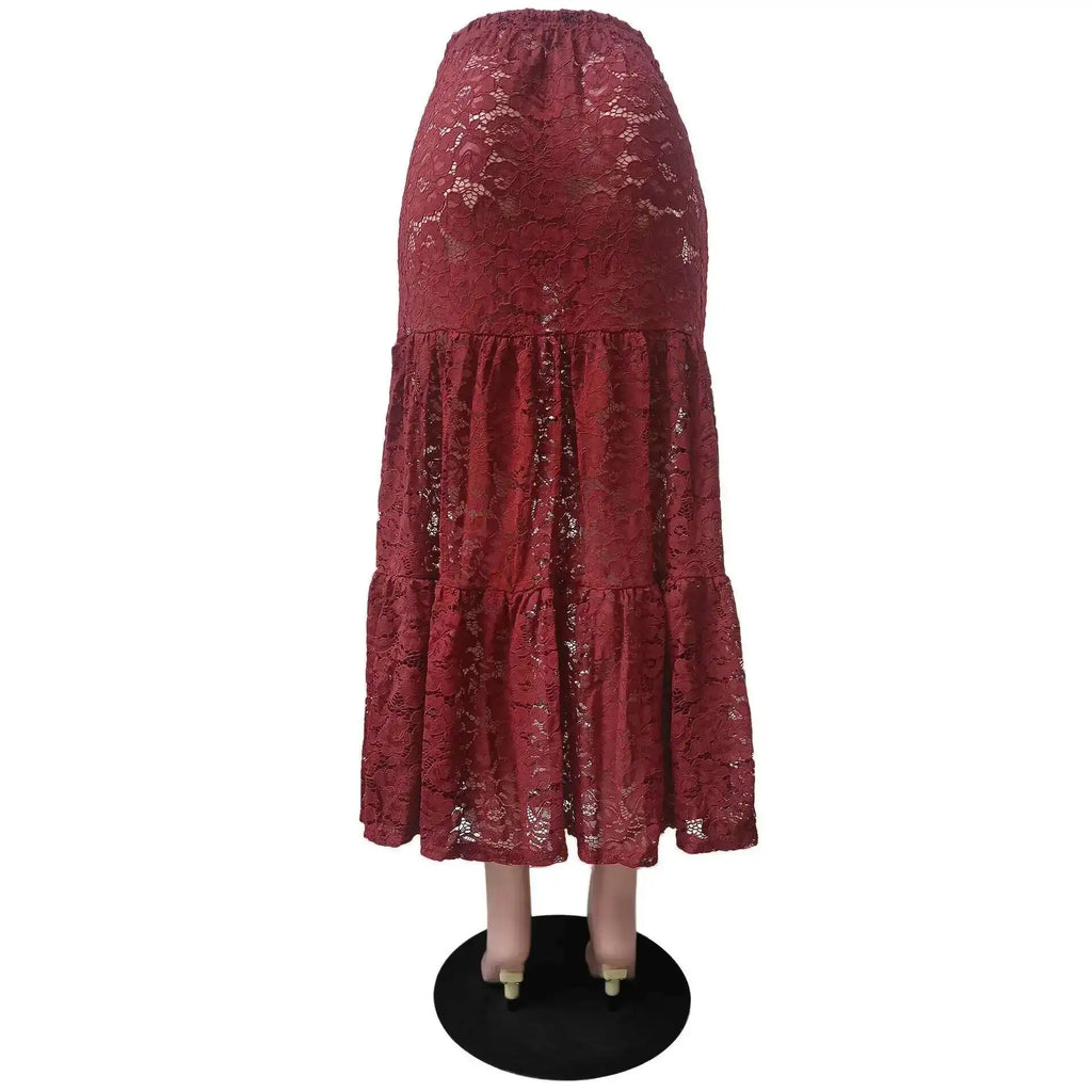 Mesh Sheer Lace Skirts Women High Waist Street Fashion Loose Hollow Out Long Skirt Party Sexy Patchwork Clubwear 2026 50JZ