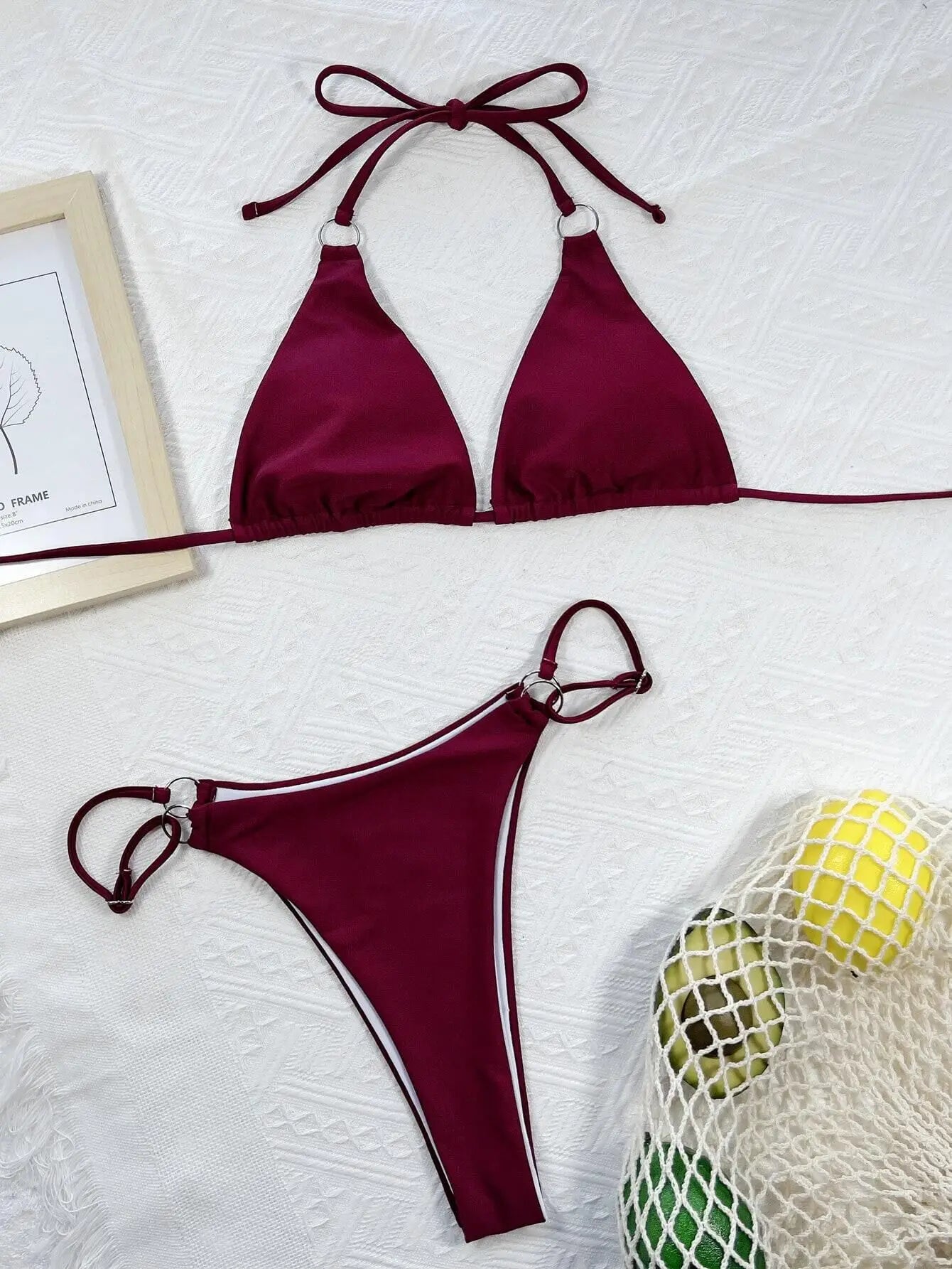 Women Solid Halter Bikini Sets Two Pieces Swimsuit Wine Red and Brown Swimwear 2024 Micro Bikini Biquini Conjunto De Bikini