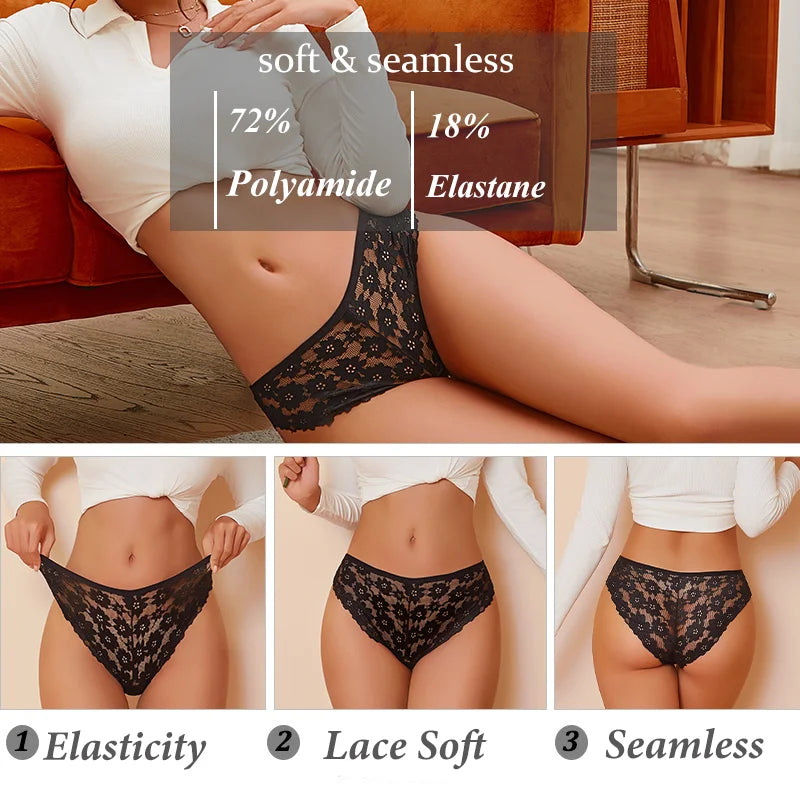 3Pcs Lace Sexy Transparent Panty Women's Panties Sexy Breathable Pink-Brown Series Underwear Female Low Waist Soild Lingerie