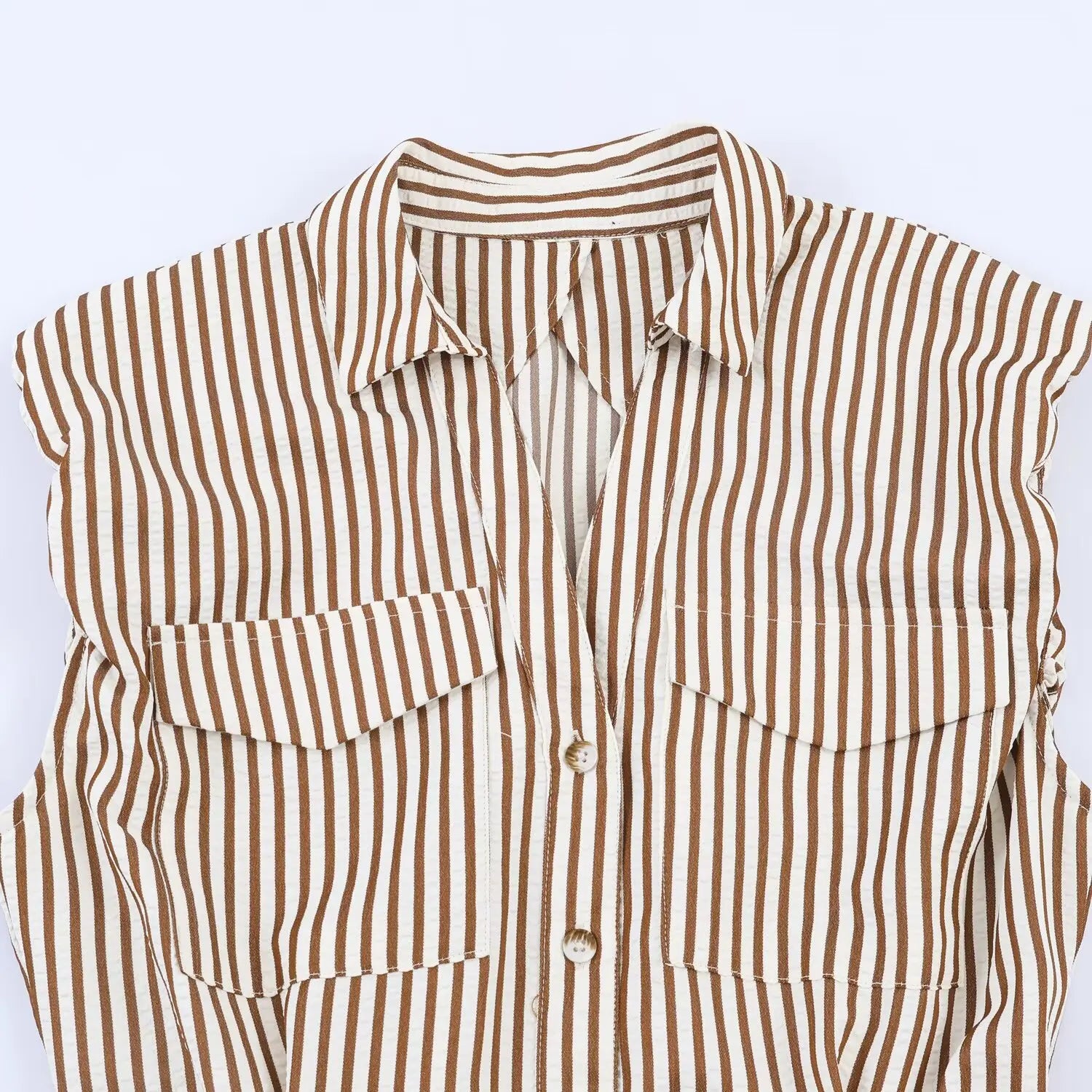 Women's Belted Striped Shorts Jumpsuit Women Striped Sleeveless Button Down Belted Pocket Detail Casual Jumpsuit For Summer 9X2T