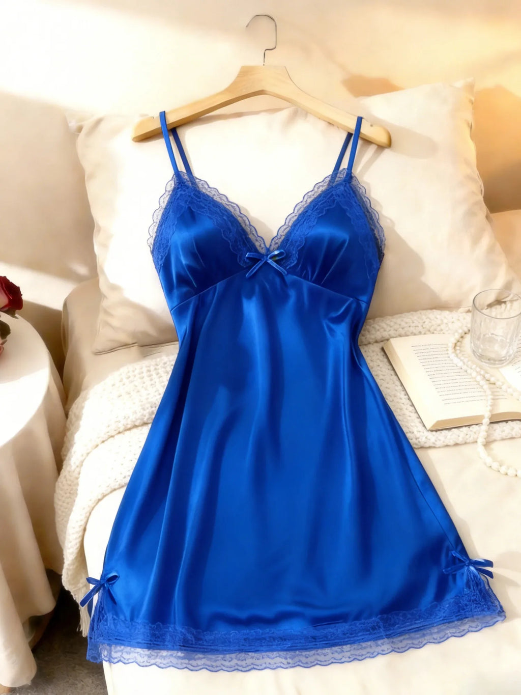 Women Lace Trim Camisole Nightgown V Neck Sleeveless Sleep Dress Soft Solid Color Sleepwear Loungewear Valentine Gift