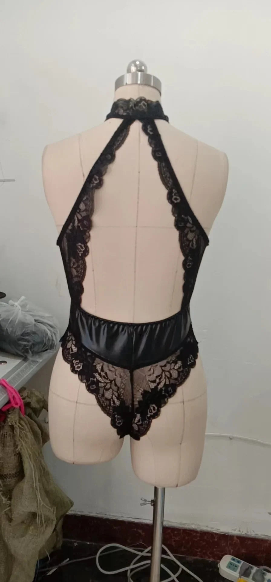 Sexy Underwear Pu Patent Leather Lace One-piece Clothes For Pure Sexy Seductive Women Rompers Clothing Body Suits Tops 21MX