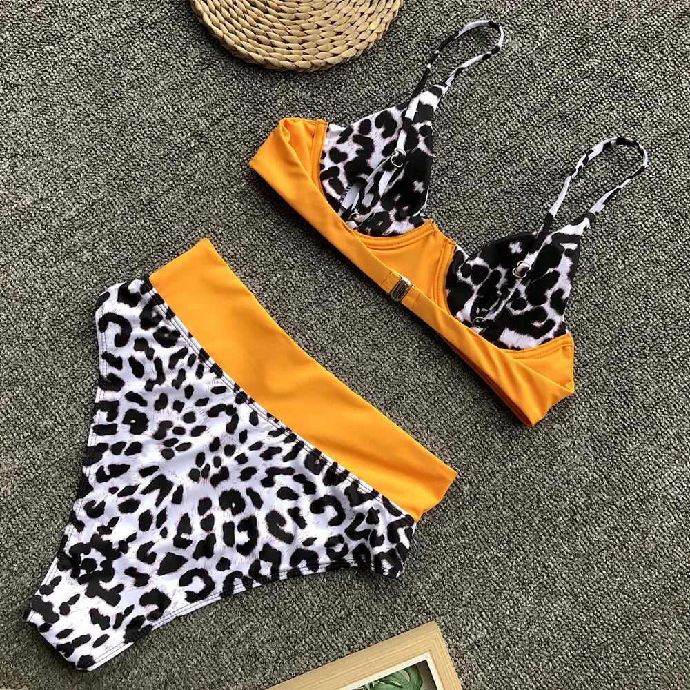 2026 Sexy Bikini Women Swimwear Swimsuit Push Up Leopard Patchwork High Waist Bikinis Set Bathing Suit Beach Bikini Taille Haute
