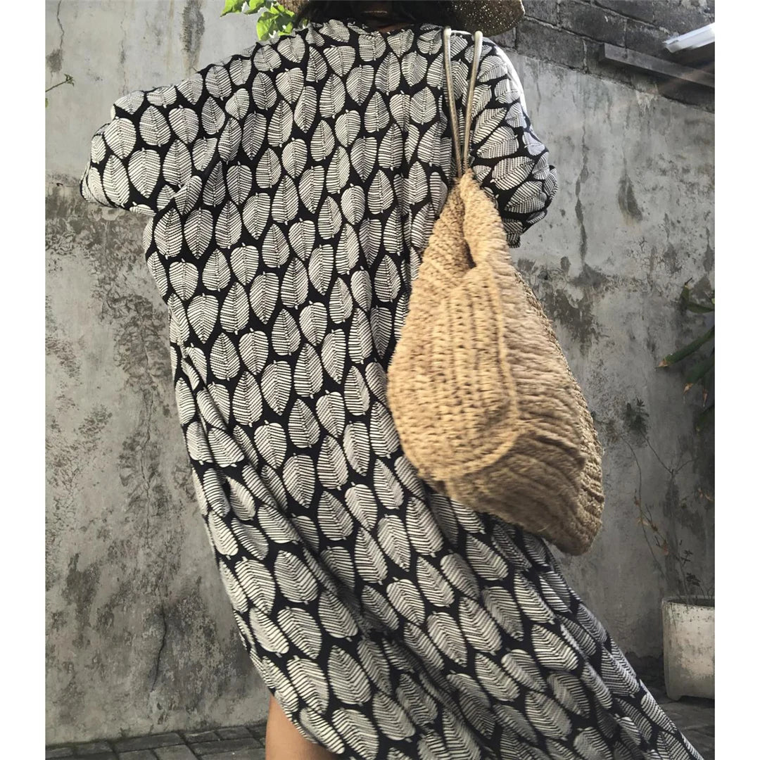7 Colors Leaves Printed With Belt Half Sleeve Tunic Beach Cover Up Cover-ups Beach Dress Beach Wear Beachwear Female Women V4511