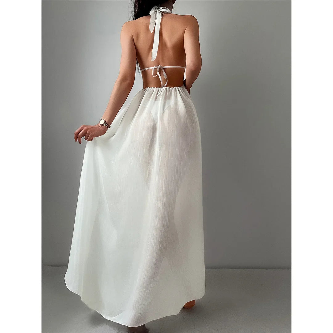 S - XL New Sexy Halter Deep V Neck Backless Tunic Beach Cover Up Cover-ups Beach Dress Beach Wear Beachwear Female Women K5213