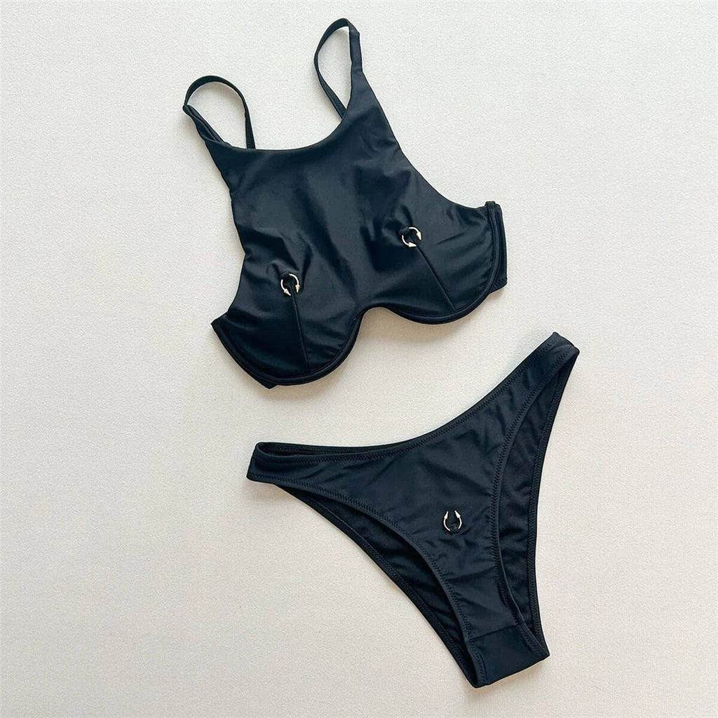 High Neck Underwired Bikini Female Swimsuit Women Swimwear Two-pieces Bikini set Brazilian Padded Bather Bathing Suit Swim V7514