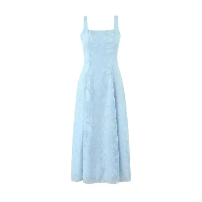 French Style Square-neck Strapless Long Dress With A Large Hem Designed With Cut-out Details Slim Fit Waist-cinching Casual 515K