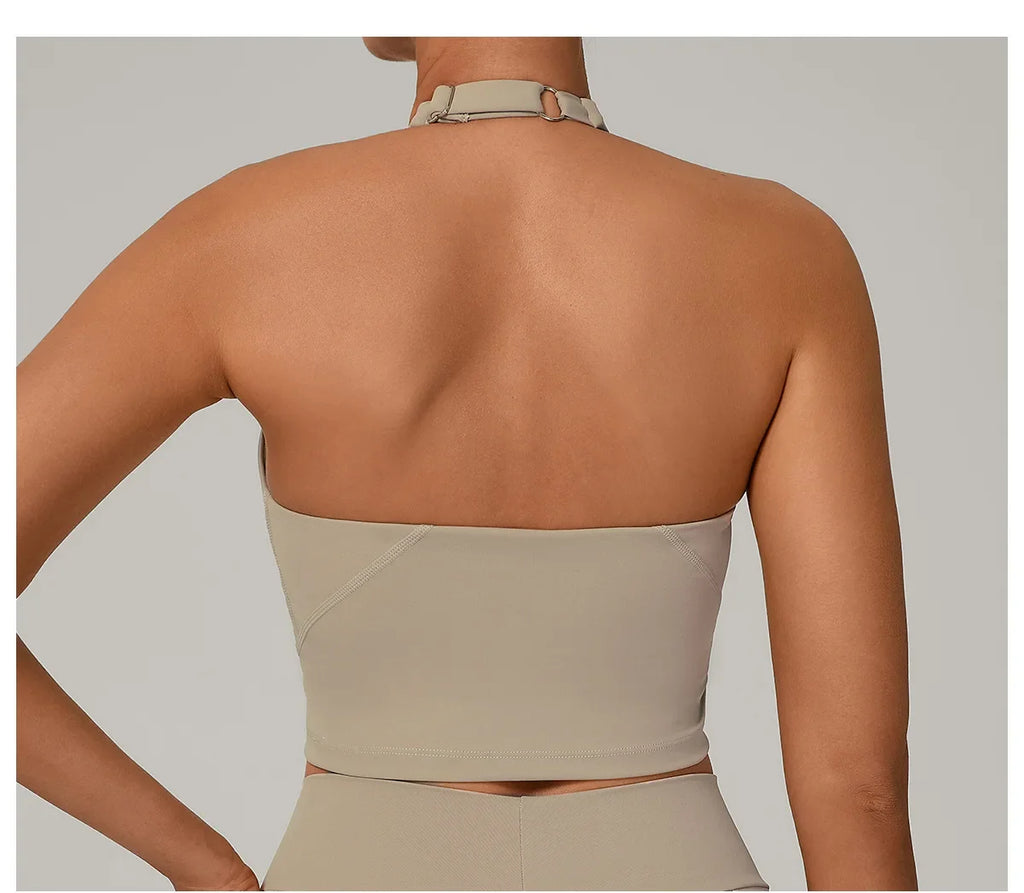Women Fitness Sports Bra Halter Top High Support Push-up Open Back Gym Bra Shockproof Running Fitness Yoga Workout Underwear