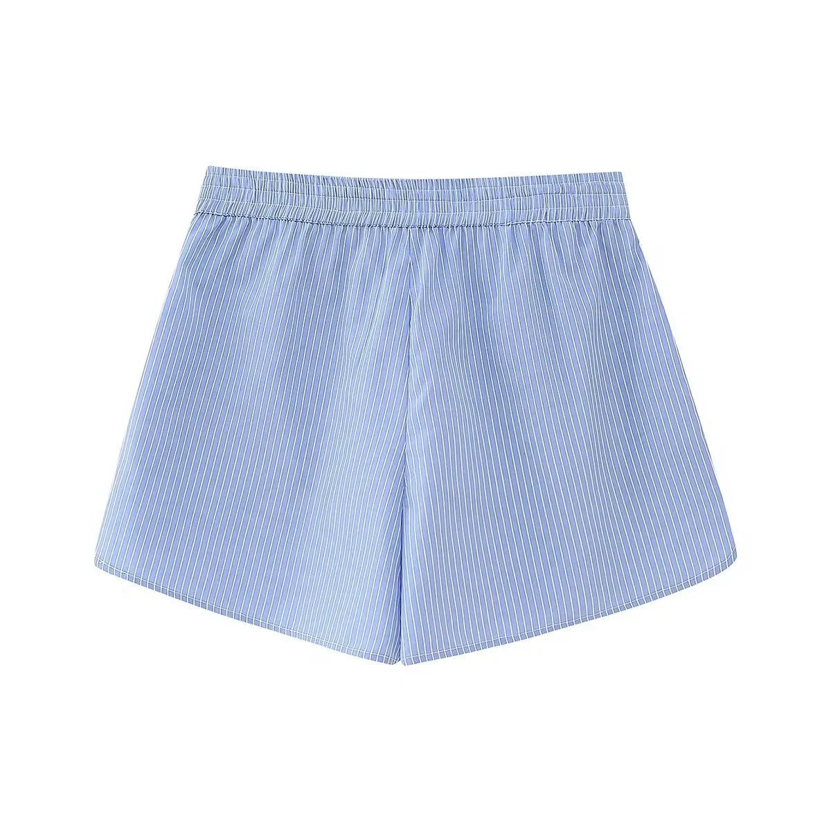 Foridol Stripes Crop Top+shirt 2 Pcs Outfits Women Casual Summer Autumn Casual Set Blue Matching Set Shorts Set Female Suit