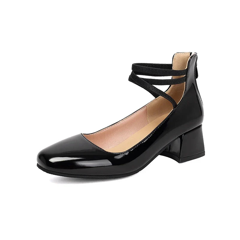 Metallic Silver Gold Women Mary Jane Pumps Square Toe Block Heel Crisscross Ankle Strap Back Zipper Elegant Party Dress Heels
