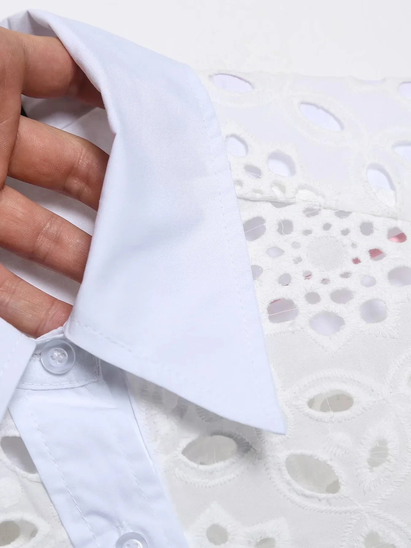 Spring Women Summer White Lace Dress Set Hollow Out Embroidery Shirt Skirt 2 Pcs Robe Outfits Single Breasting Cotton Maxi Dress