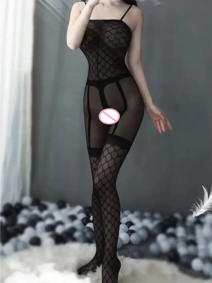 Sexy Lingerie Jumpsuit, Open Crotch Exposed Breast Bra Mesh Suit, Women's Jumpsuit And Sexy Lingerie Set