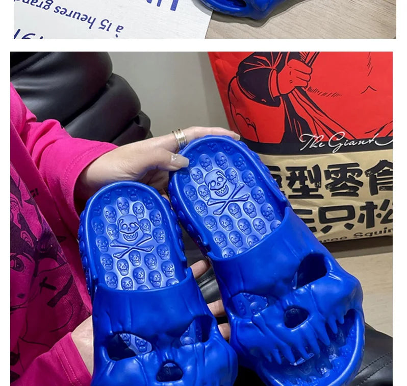 New Personalized Skull Design Men Slippers 2024 Summer Outdoor Fun Slides Thick Bottom of Beach Non-slip Leisure Women Sandals