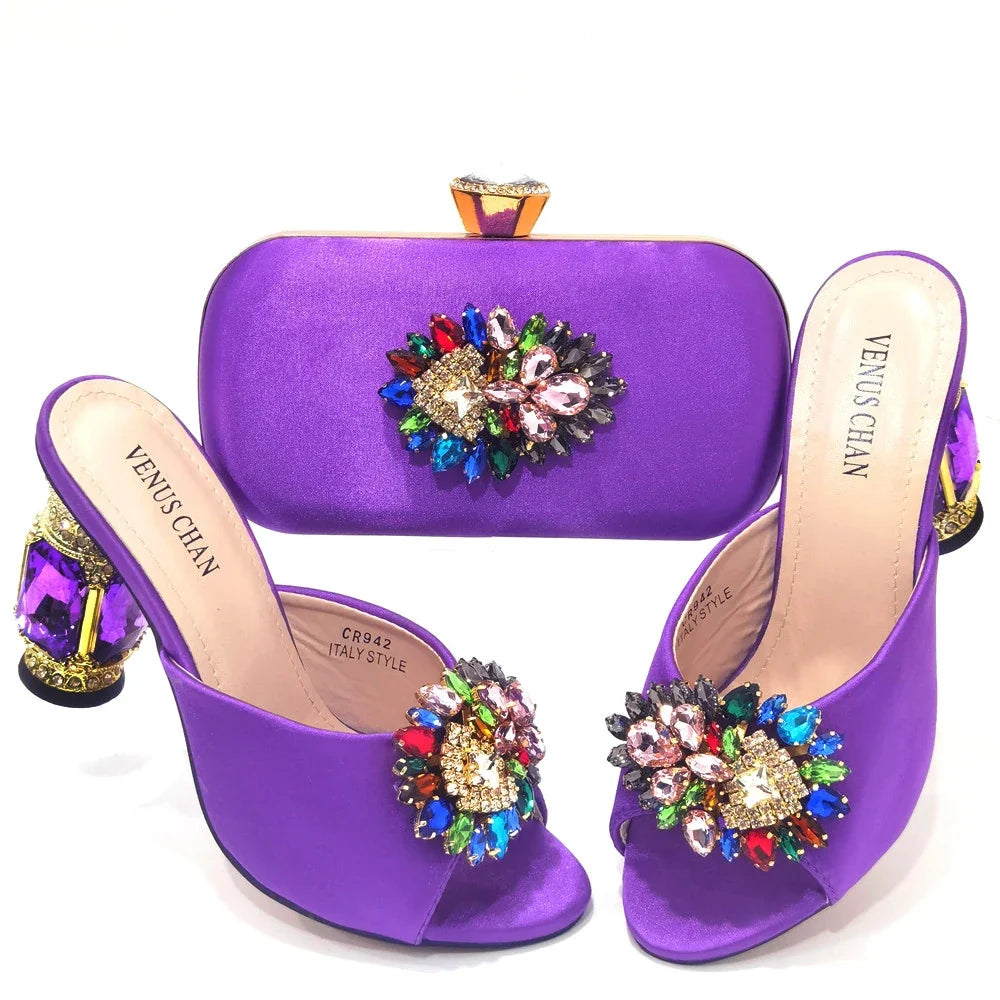 Doershownew Italian blue Shoes And Bag Sets For Evening Party With Stones Italian Leather Handbags Match Bags! HSD1-35