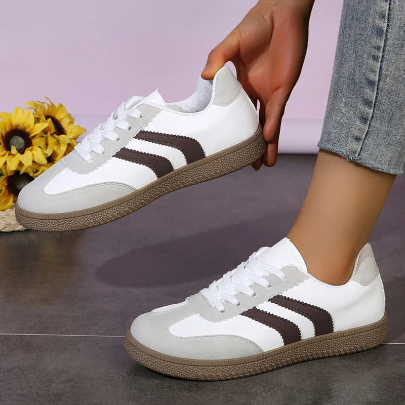 2026 New Vintage Training Flats Women Fashion Stripe Lace-Up German Training Shoes Woman Comfort Soft Flat Heel Sport Sneakers