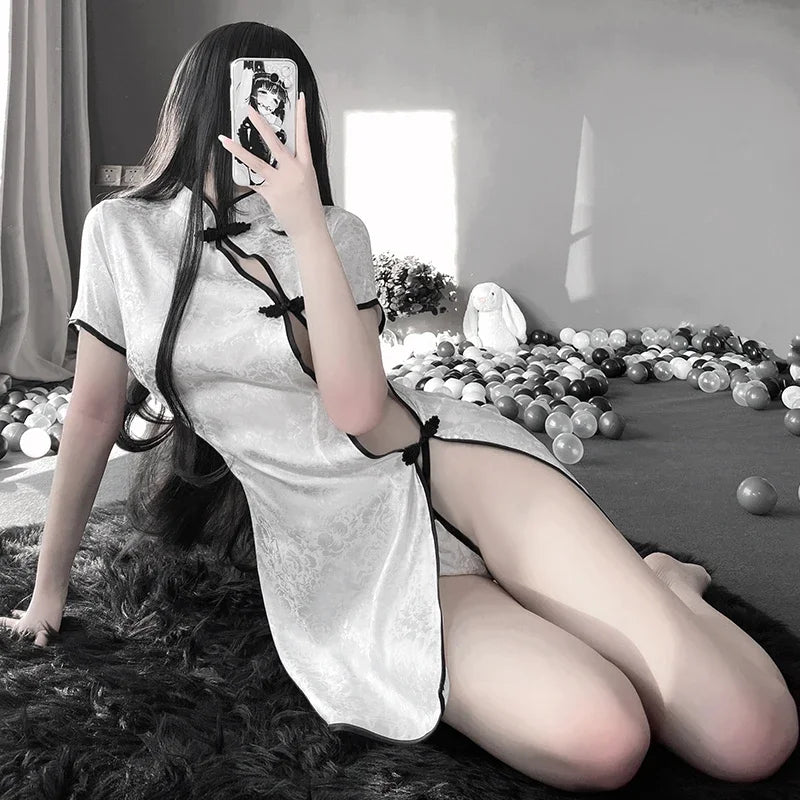 China Cheongsam Anime Sexy Lingerie Women Qipao Dress Costumes Cosplay Role Play Charming Side Open Design Porno Outfits