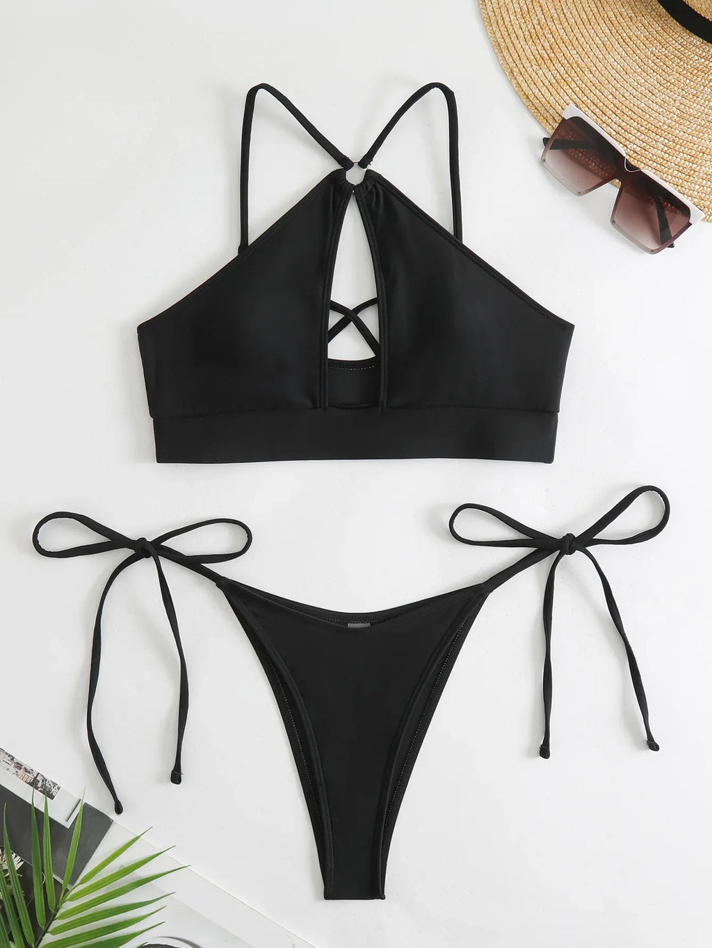 2026 Sexy Orange Bikini Hollow Out Push Up Two-Piece Swimsuit Women Halter Bandage Backless Thong Swimwear Summer Beachwear New