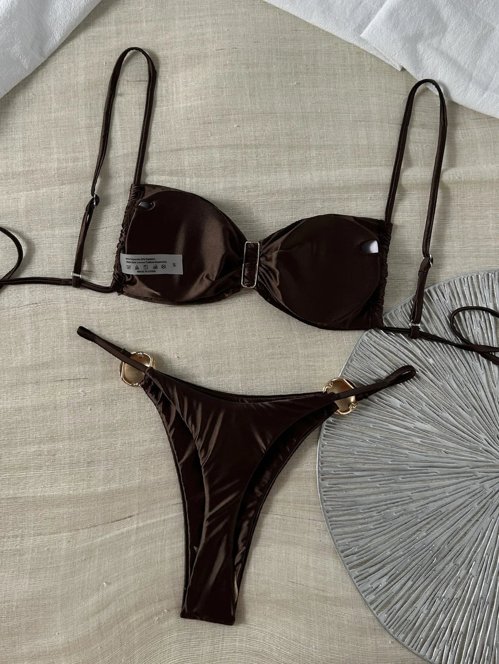 Metal Buckle Satin Bikini Women Mini Micro Thong Swimwear Female Swimsuit Two-pieces Bikini Set High Cut Bathing Suit Swim Lady