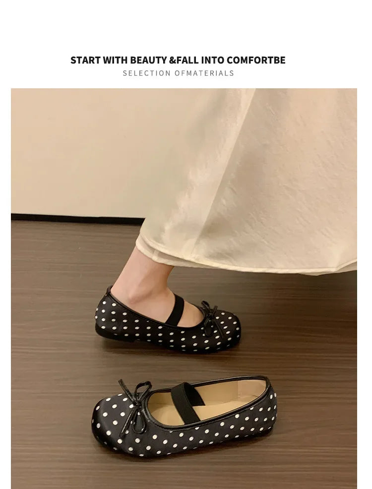 Polka Dot Women Ballet Flats Comfortable Round Toe Elastic Band Shoes Street Style Soft Sole Ladies Eelgant Wedding Dress Shoes