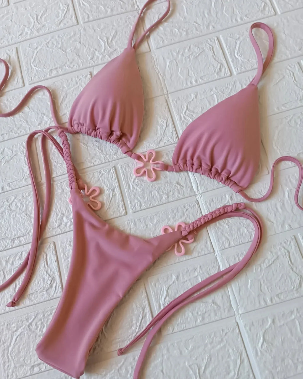 2025 Halter Bikinis Women Swimsuit New Sexy Swimwear Floral Brazilian Bikini Set Micro Biquini Female Cute Solid Beachwear