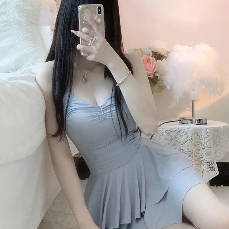 Swimsuit Fairy One-piece Solid Color Conservative Slightly Chubby Slimming Girl Sweet Student Pure Desire Hot Spring Swimsuit