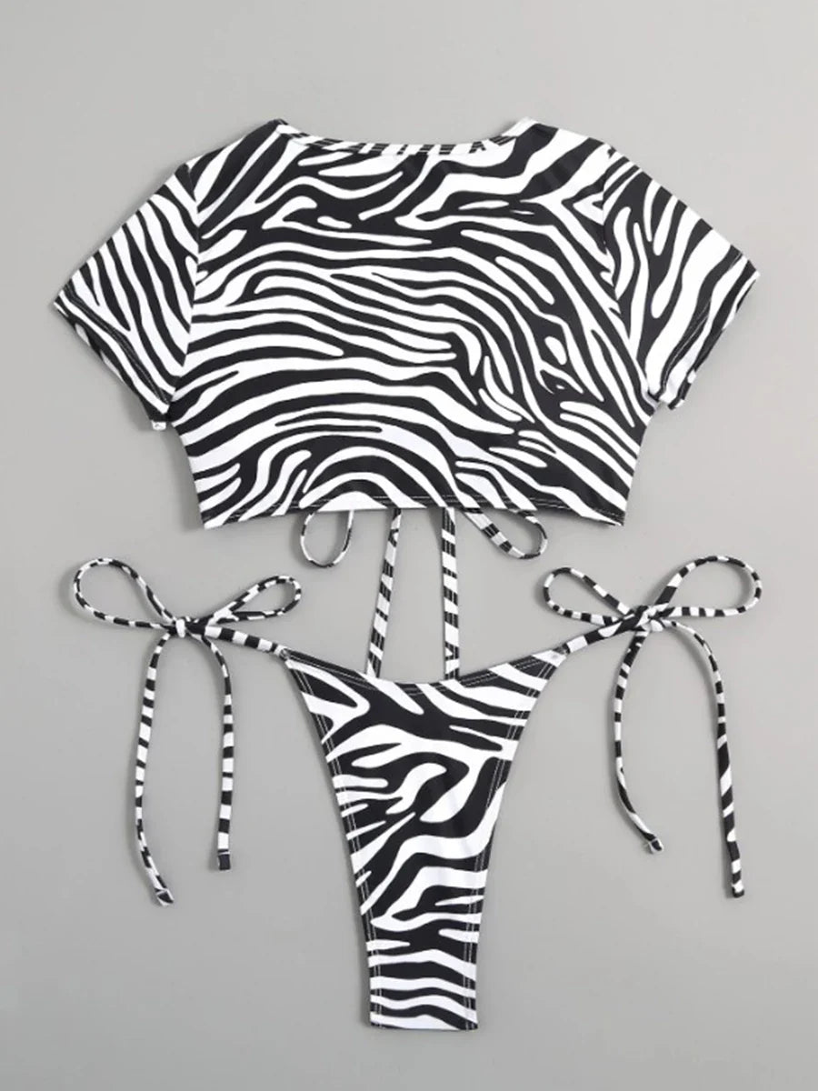 2026 Zebra-stripe Bikinis Women Cross String Swimsuit Swimwear Female Bathers Bathing Swimming Swim Suit Summer Beachwear