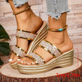 Chunky Platform Gold Sequins Sandals Women Summer Lightweight Wedges Slippers Woman Plus Size 43 Outdoor High Heel Sandles