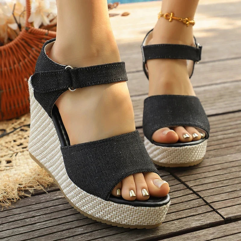 Summer Chunky Wedges Sandals for Women 10Cm Super High Heels Sandals Woman 2026 Casual Ankle Strap Platform Sandles Plus Size 43