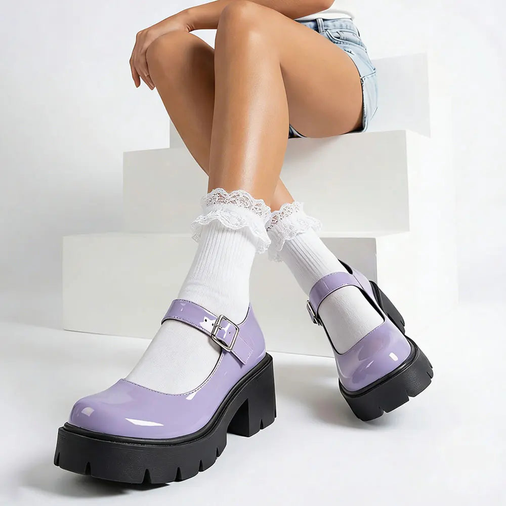 2026 Plus Size 44 Sweet Violet Mary Janes Pumps Gothic Black Red 6cm Square Heels Cute Lolita Platform Shoes Women