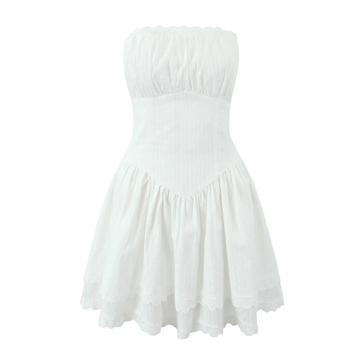 White Lace Dress Women Strapless Sleeveless Short Summer Dress Corset Cotton Mini Beach Casual Vestidos Party Dress 2025
