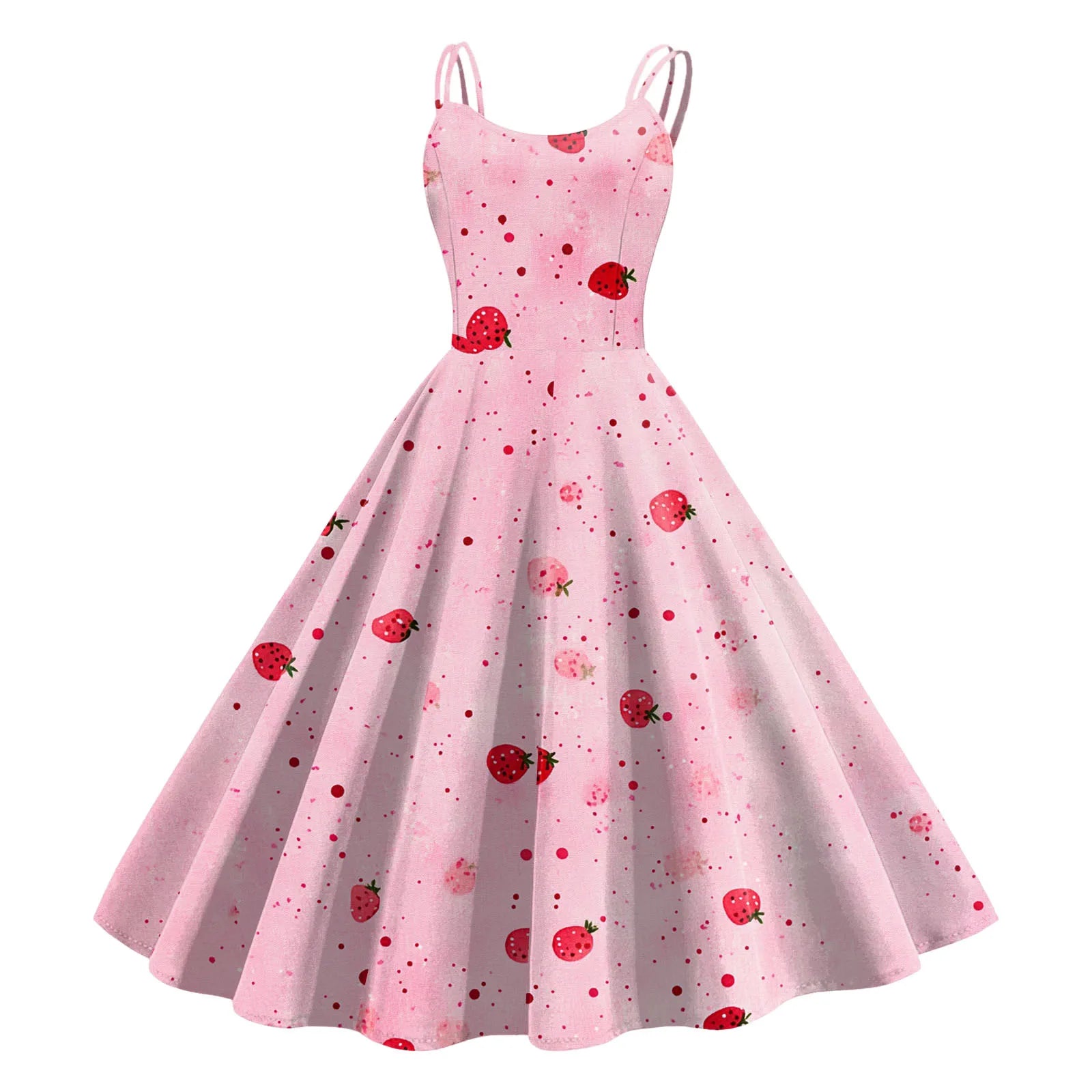 Retro Rockability Party Prom Dresses For Women Vintage Fashion Fruit Print Sleeveless A Line Dress Elegant Summer Evening Dress