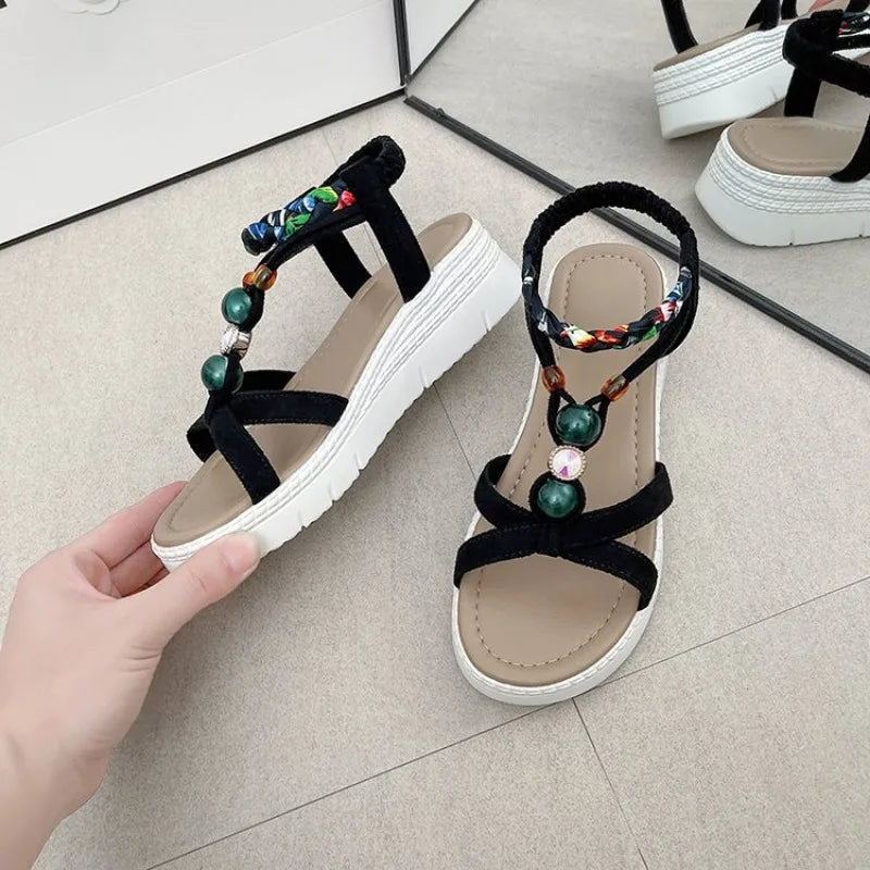 2026 New Women Summer Sandals Women Shoes Bohemia Beach Flat Casual Sandals Leisure Female Women Slip On Sandalias