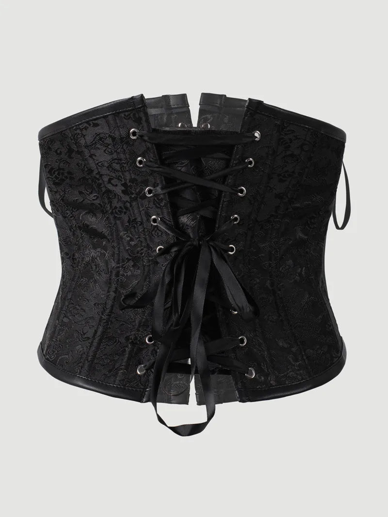 Sexy Leather Tight Corset Jacquard Waist Cincher Bust Support Shapewear New Lace-up Court Casaul Elegant Style Corset B8RO