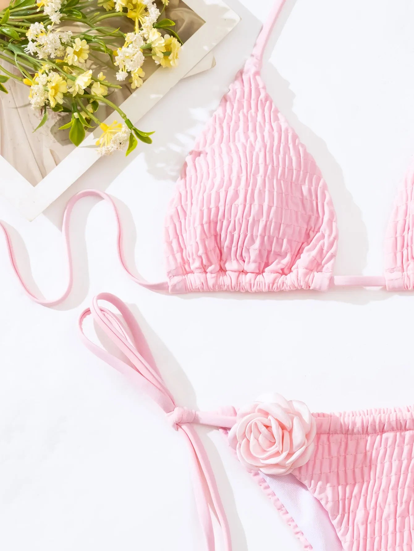 DEKA Women Sexy Thong 3D Flowers Bikini Set Halter Strappy Bikini Thong Swimwear Female Swimsuit Two-pieces Bather Bathing Suit