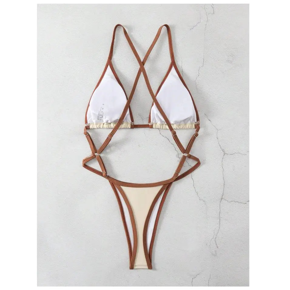 Cikini Summer Beach Women's Contrast Trim Halterneck One-Piece Swimsuit Sexy Swimwear Bathing Suit