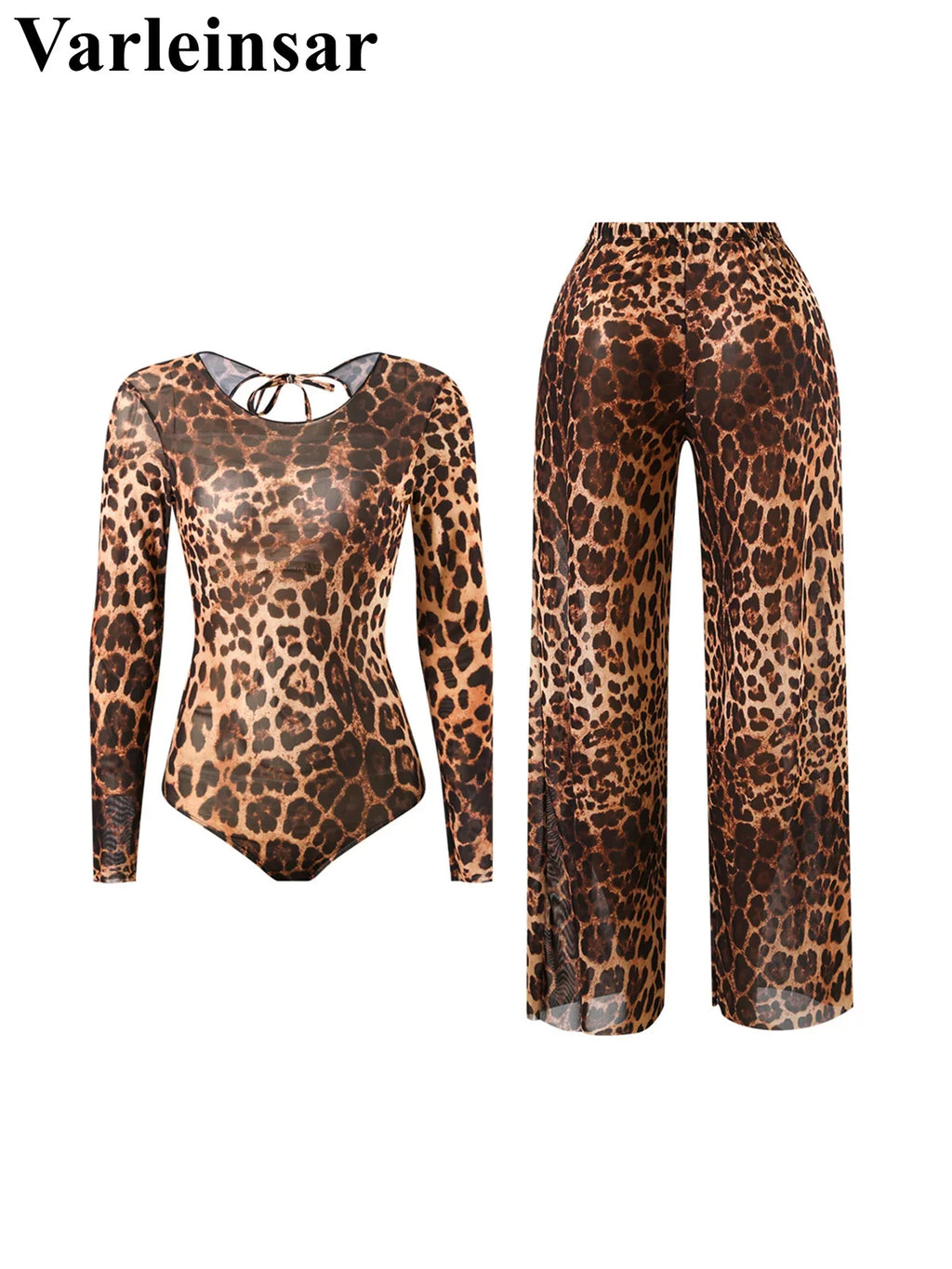 S - XXL 2026 With Pants Long Sleeve Leopard Women Swimwear One Piece Swimsuit Female High Leg Cut Bather Bathing Suit Swim V7349